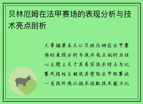 贝林厄姆在法甲赛场的表现分析与技术亮点剖析